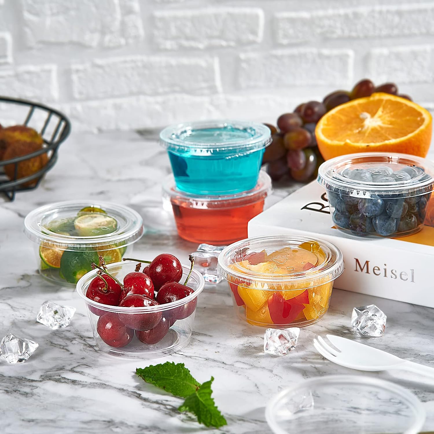 200 Sets 3.25 oz Plastic Portion Cups with Lids, Plastic Sauce Cup with Lid image 3