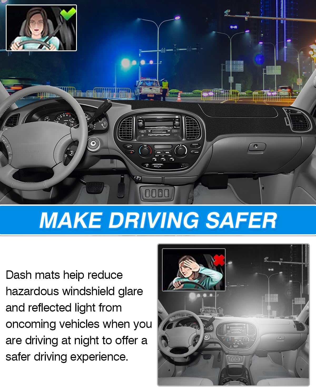 Cartist Dash Cover Compatible with Toyota Tundra 2000-2006 & Toyota Sequoia 2001-2007 Accessories Dashboard Cover Mat Non-Slip Carpet Sunshield Glare UV Rays Protector