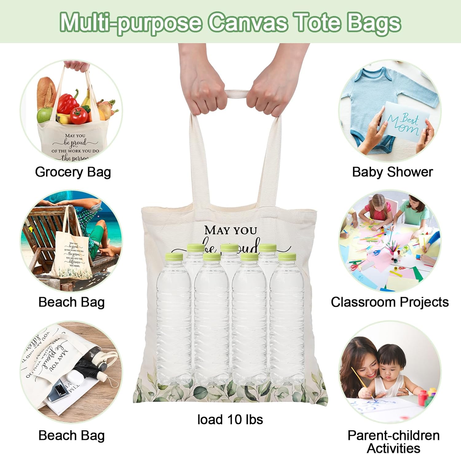 Roowest 60 Pcs Employee Appreciation Gift Totes Bulk Inspirational Canvas Bags Reusable Cotton Bag(May You Be Proud) - Image 6