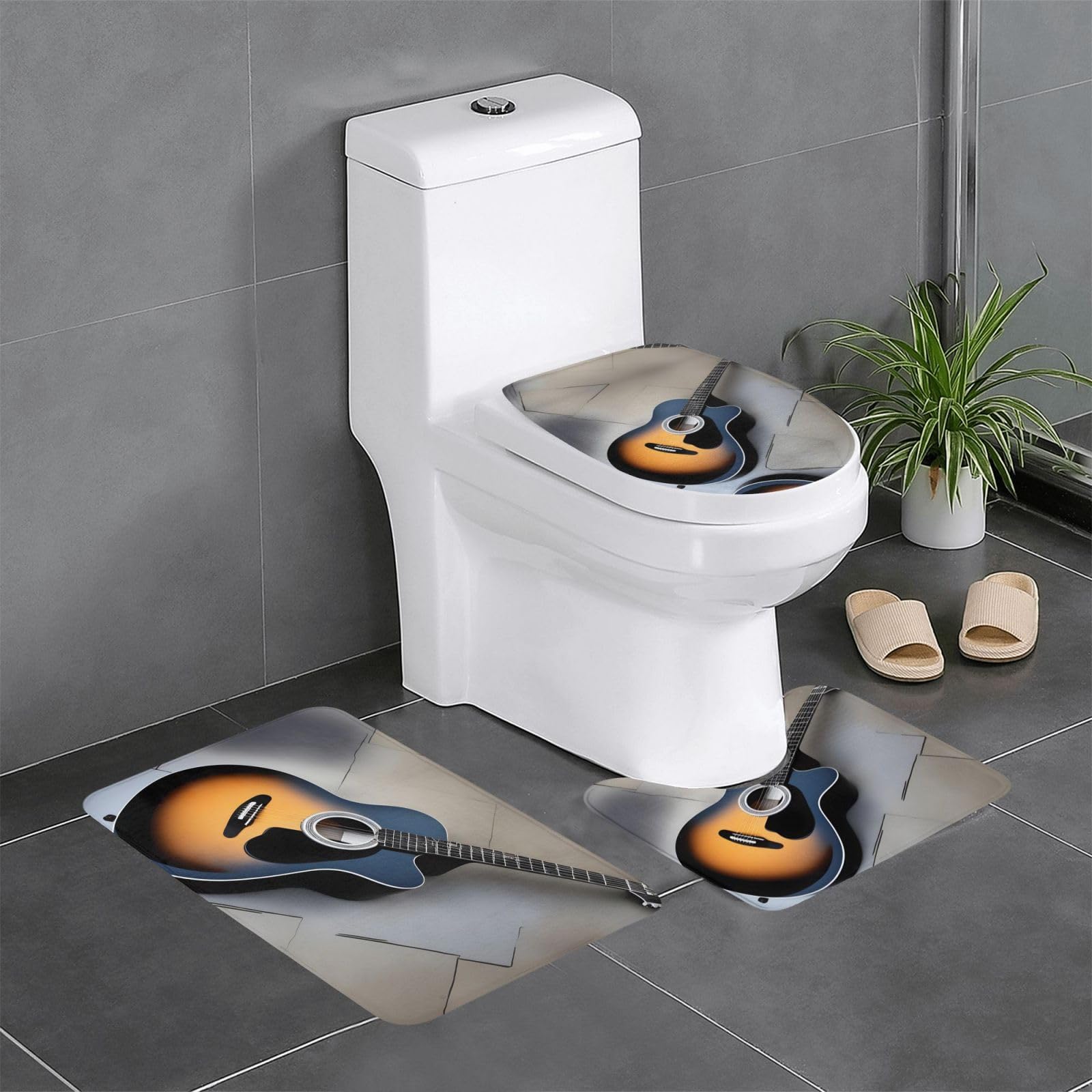 Tapis de salle de bain guitare (lot de 3) antidérapants 61x40cm pour lavabo et toilettes