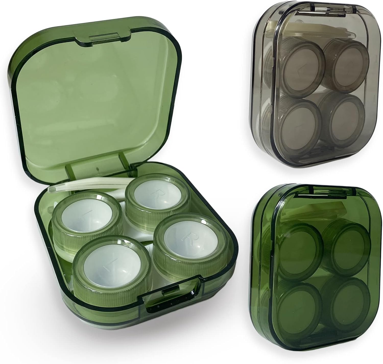 4 PCS Portable 4 in 1 Contact Lens Case, Contact Lens Holder Container Soak Storage Kit for Travel & Home (Grey & Green) : Health & Household