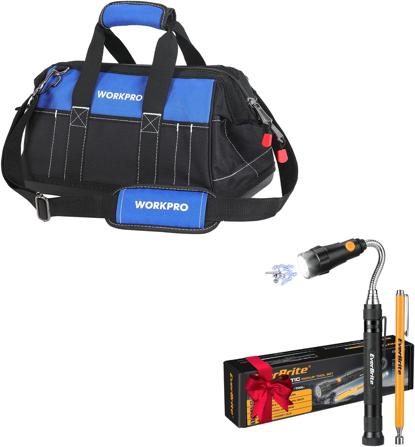 WORKPRO 16-inch Tool Bag & EverBrite 2-pack Magnetic Pick Up Tool Set