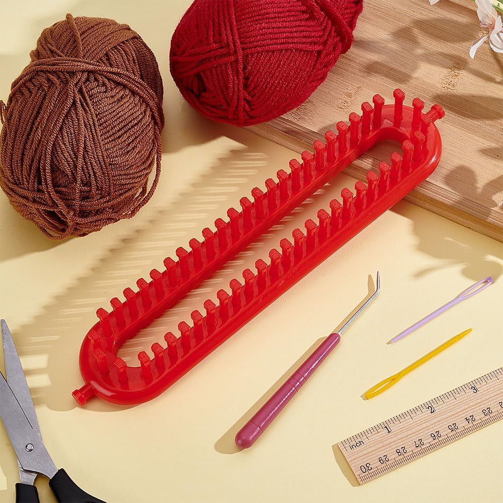 HOBBIESAY Rectangle Knitting Looms Knitting Loom Long Knit Loom with a Crochet Hook and Needle Yarn Cord braider for Beginners Christmas Hat Scarf Shawl Sweater Socks
