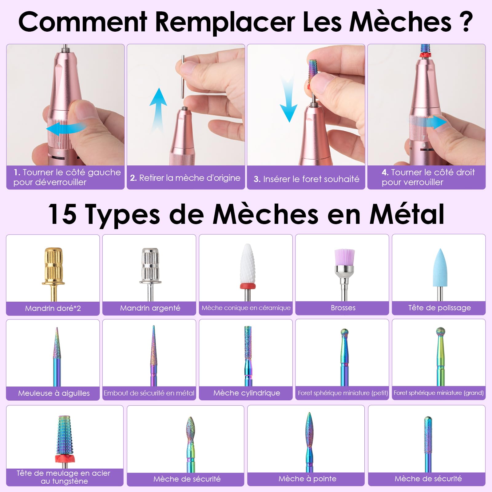 HOMEASY Ponceuse pour Ongles Professionnel: 40000 RPM Portable Lime à Ongles Électrique Rechargeable, 16 en 1 Ponceuse Ongle Avec LED Écran, Kit de Manucure Pédicure Vitesse Réglable pour Salon/Maison