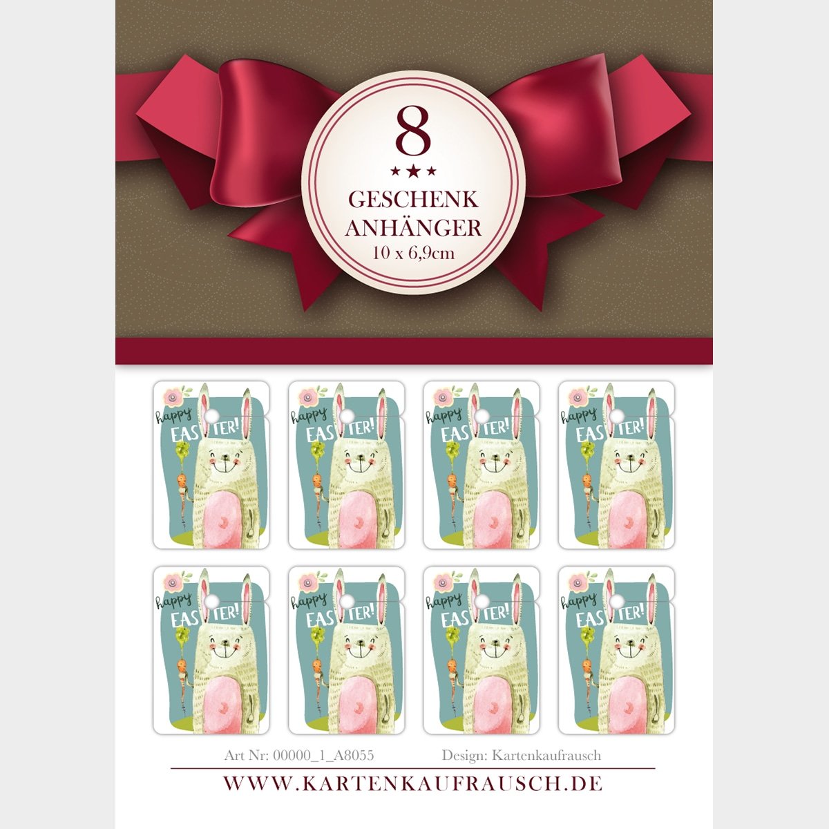 Kartenkaufrausch 80 lustig Coole Oster Geschenkanhänger farbig, Papieranhänger, universal Etiketten, Hangtag-Set mit Osterhase und Möhre: Happy Easter • zum Verzieren von Geschenktüten