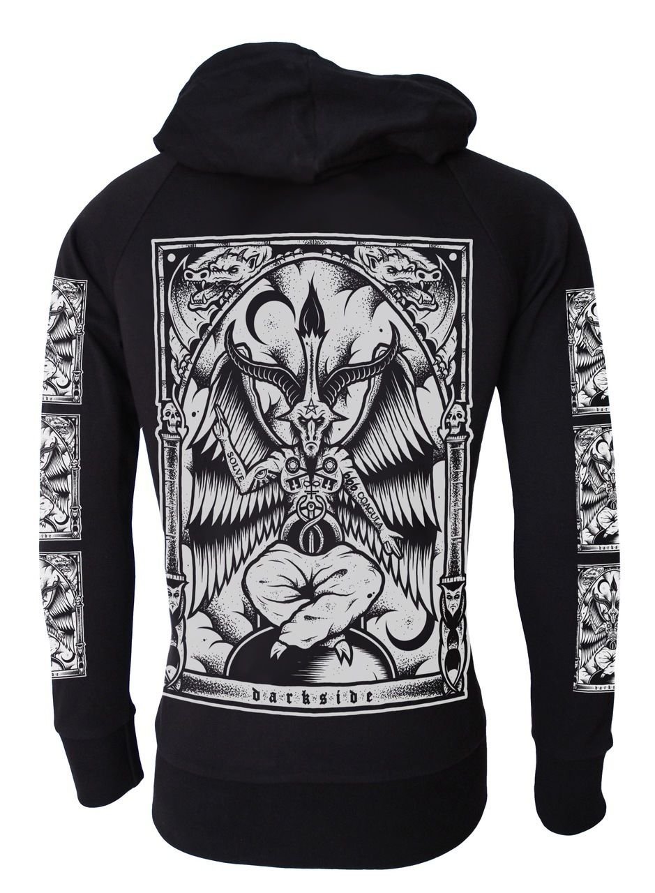 Baphomet Genuine Darkside Nu Goth Occult Fleece Zip Up Sweater Hoodie Large Black