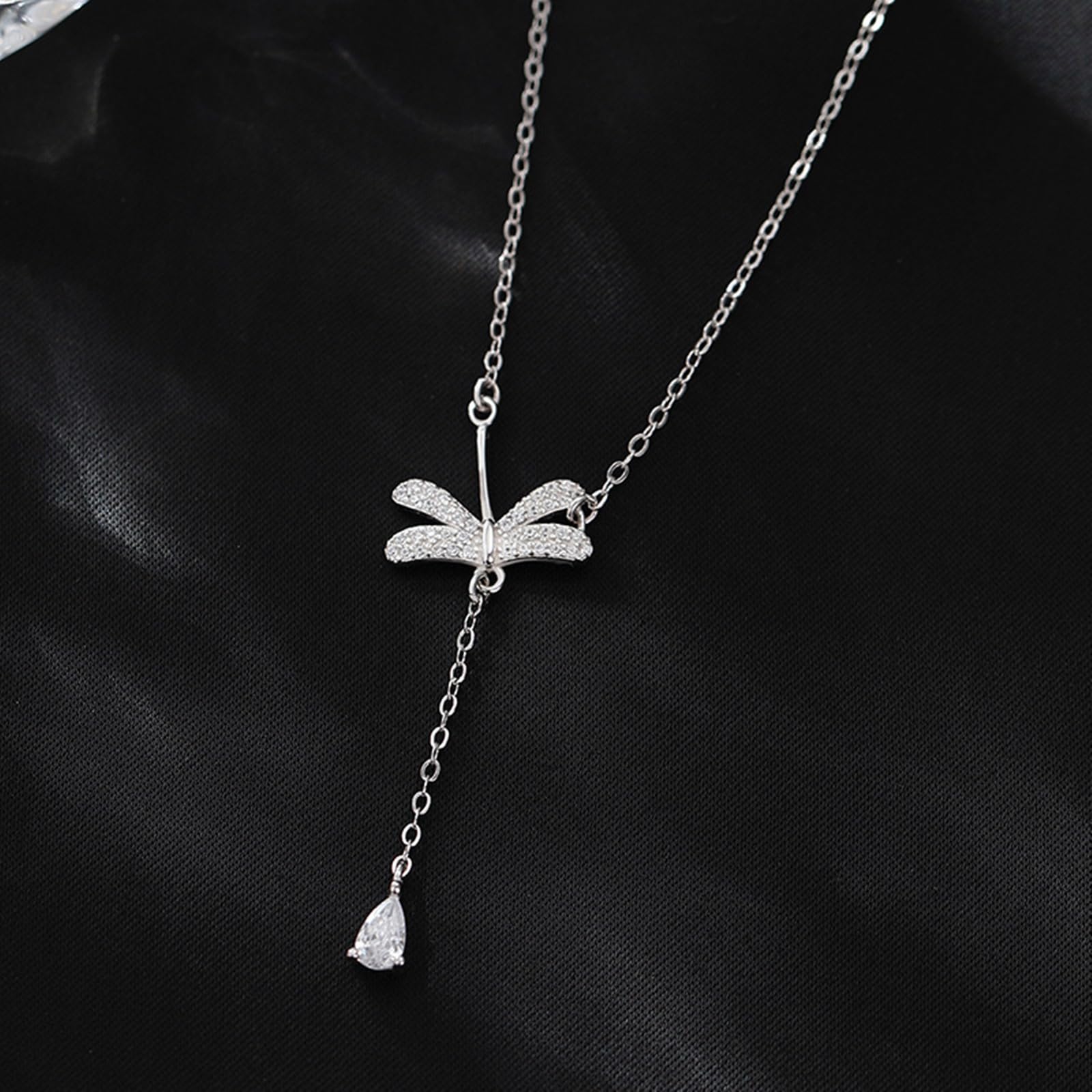 Cadena de oro de 9 quilates con libélula y borla para mujer, collar de 9 K, 14 y 18 quilates con moissanita, cable alargado, cadena de oro blanco de 18 quilates para mujer, 40 + 5 cm