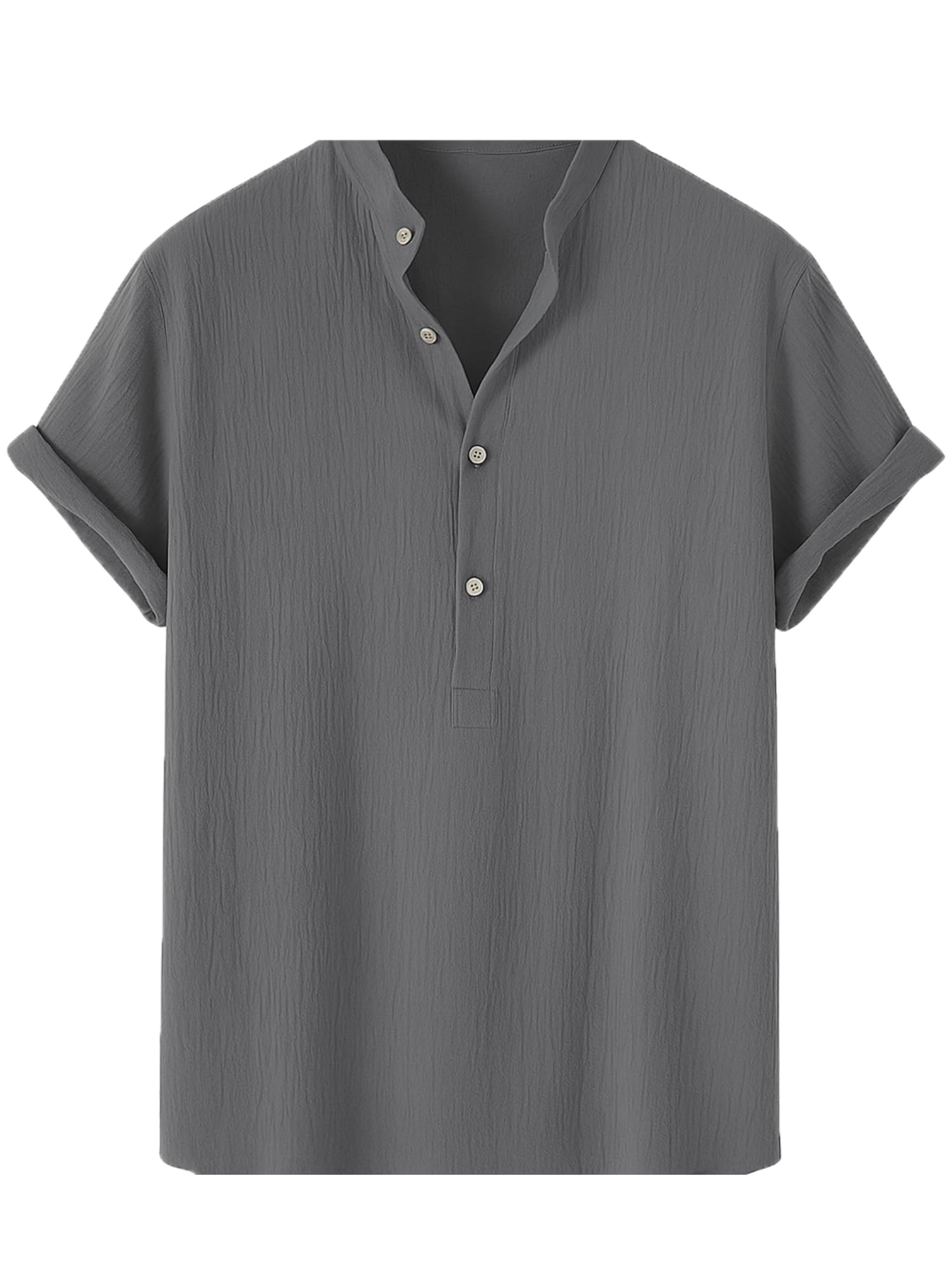 LATEST CHIKANMen's Casual Mandarian Collar T Shirts Short Sleeve Bubble Textured Short Kurta Fashion Beach Summer Kurta