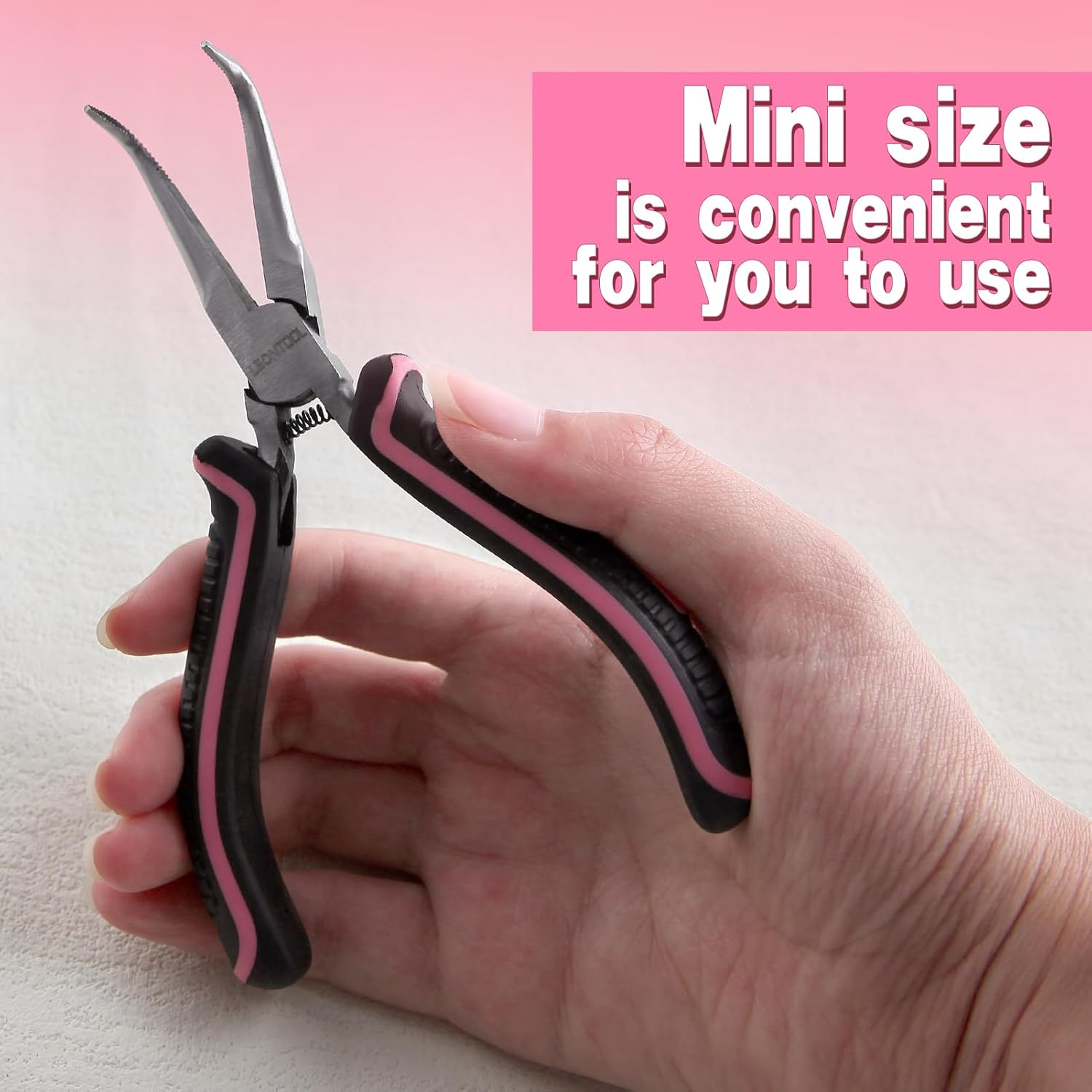 Mini Bent Needle Nose Pliers with Serrated Jaw, Soft Grip for Jewelry Making, Wire Wrapping and Object Gripping