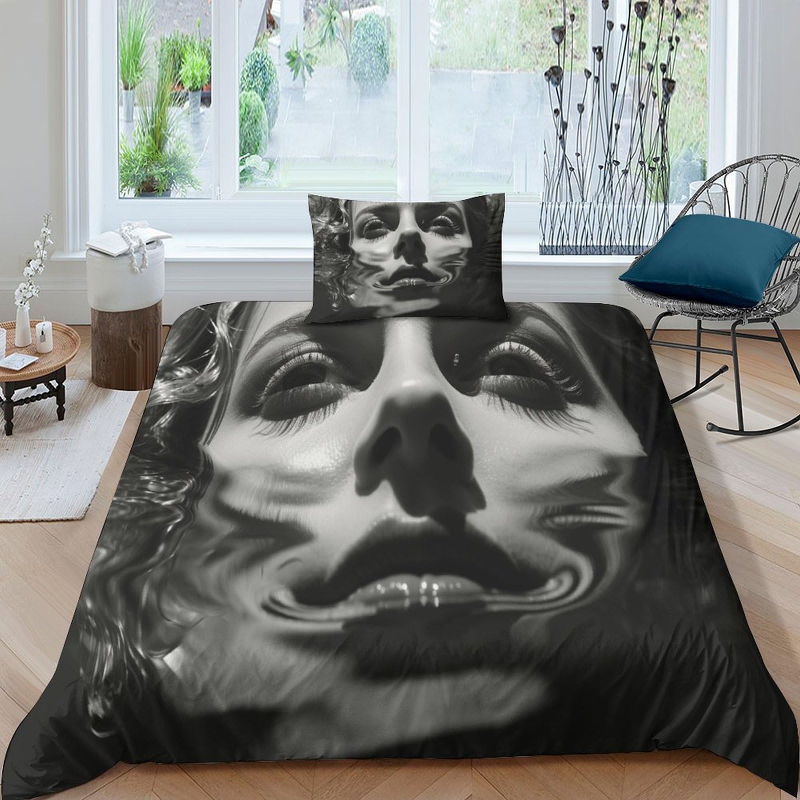 Housse de couette 135x200cm gris microfibre homme dans l'eau