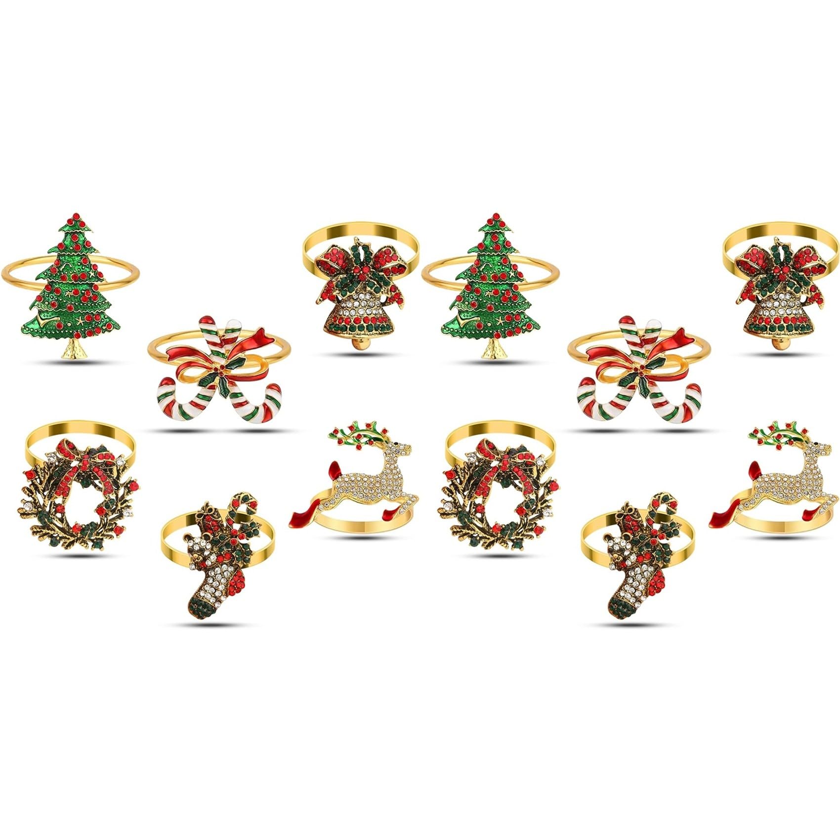 Hndhbfgrt 12pc Christmas Napkin Rings Set,Metal Napkin Ring Holder Bluk for Xmas Party Favor Holiday