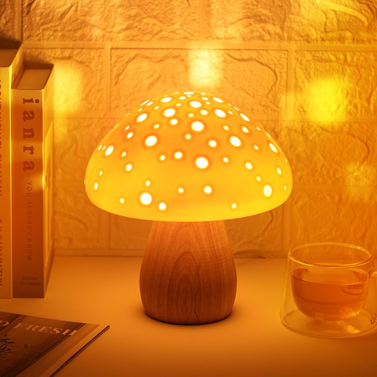 KAiSnova Mushroom Lamp, Pink Ceramic Mushroom Table Lamp, Unique ...