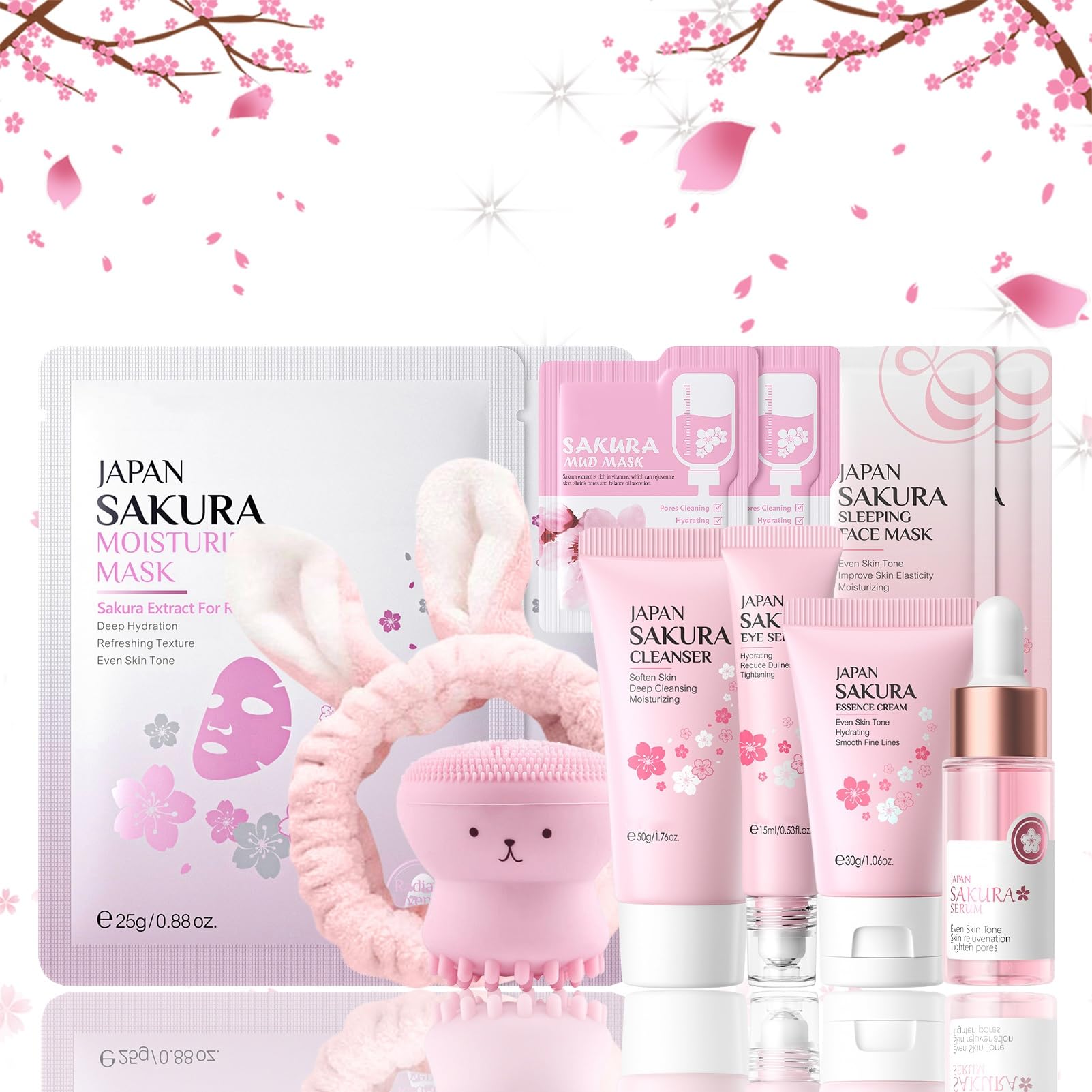 Skin Care Sets & Kits for Women Gifts Sakura Pamper Sets for Women Valentine's Day Gifts, Cleanser, Serum, Cream, Eye Serum