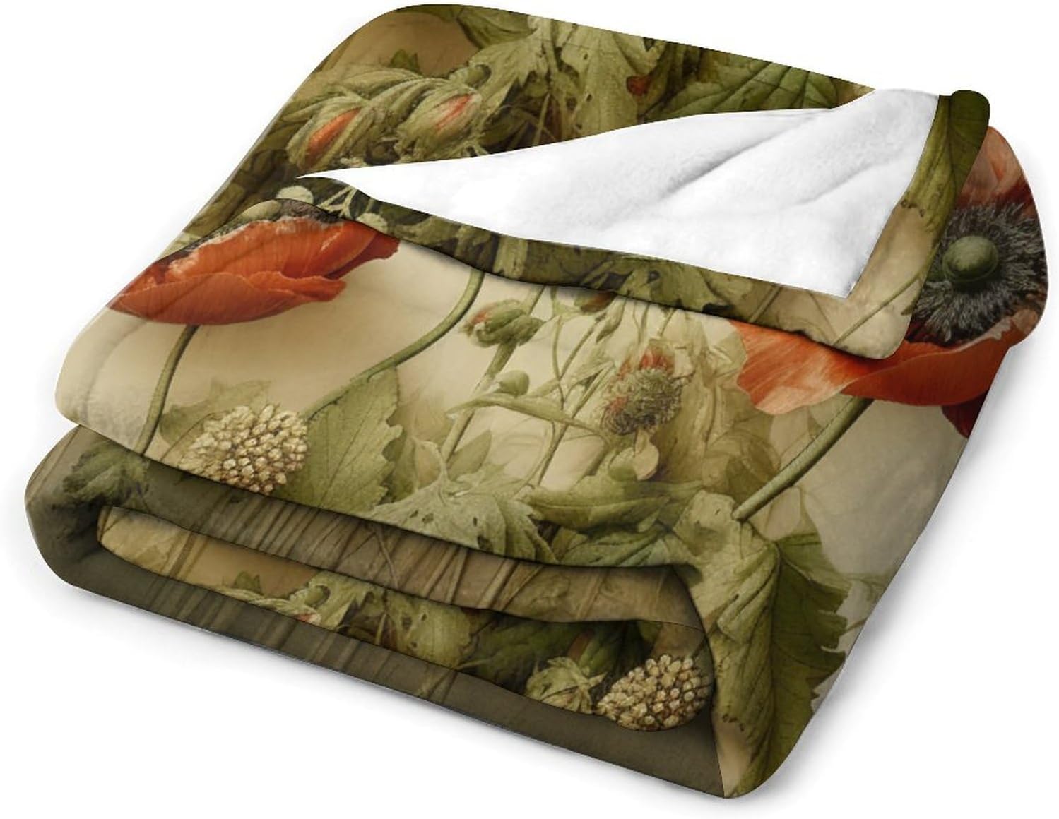 Blanket Green Flowers and Red Poppies Throw Blanket Poppy Flower Warm Cozy Lightweight Blanket for Couch Bed Sofa Gift for Valentine Mother Father Couple 50"x60"