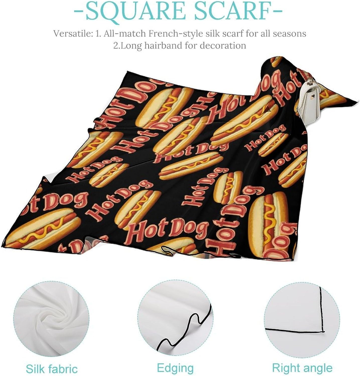 Hot Dog Shop Bandana Fashion Head Scarf Square Silk Scarf Print Neck Hair Scarfs for Women Men Gifts