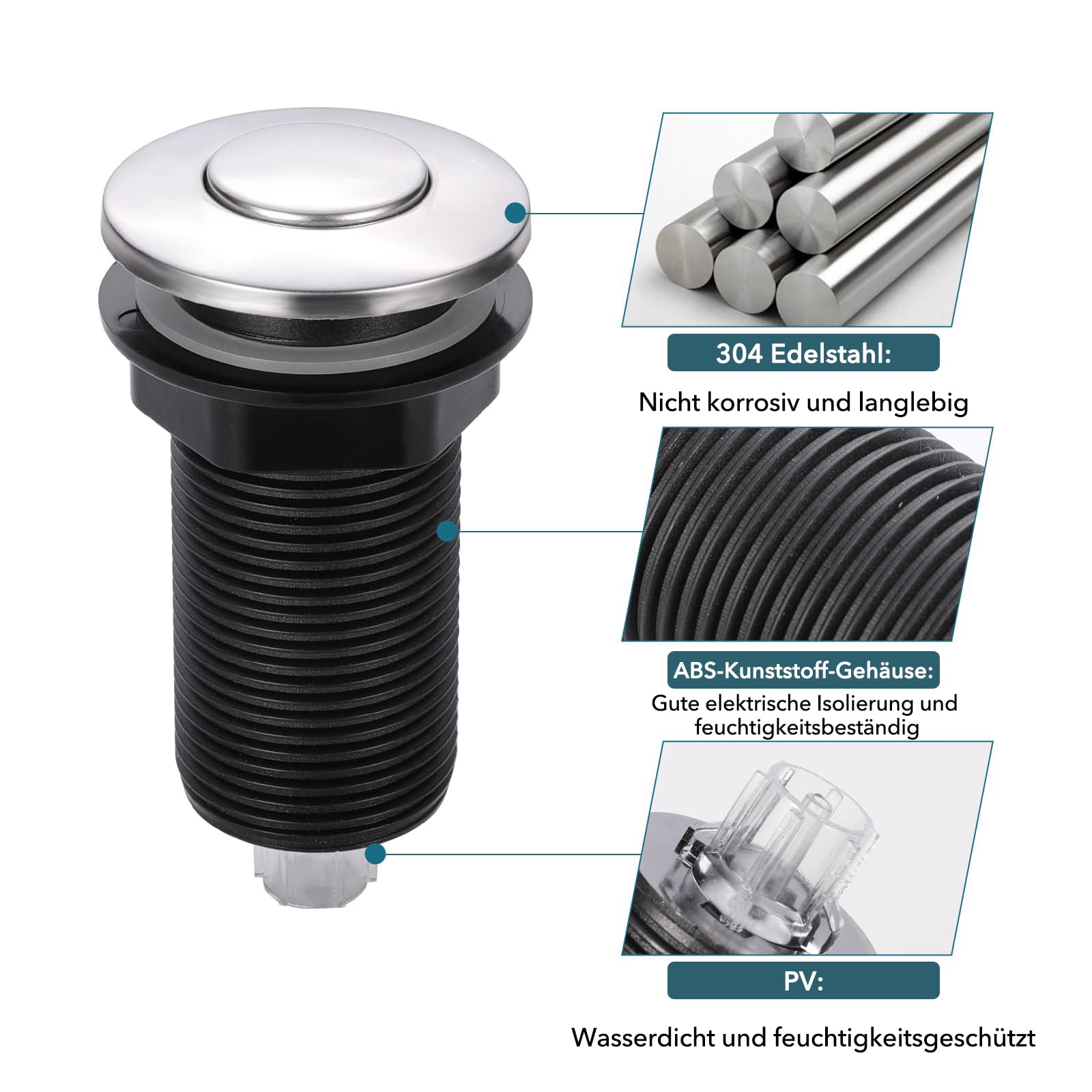 Interruptor De Aire Para Eliminación De Residuos, Kit De Interruptor De Aire Para Fregadero De Eliminación De Basura, Botón Pulsador De Interruptor De Aire Para Fregadero De Acero Inoxidable Con Mangu