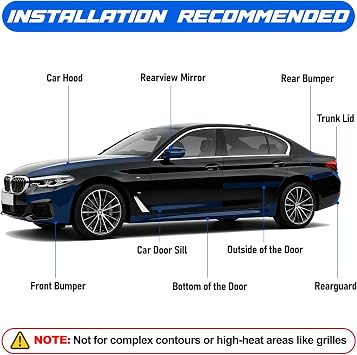 Spurtar Gloss Black Vinyl Wrap 4 Inch x 20ft Air-Release Adhesive Car Vinyl Tape Chrome Delete Wrap Roll DIY Car Exterior Decoration Door Edge Guard Vehicle Detailing Paper 10CM x 6M