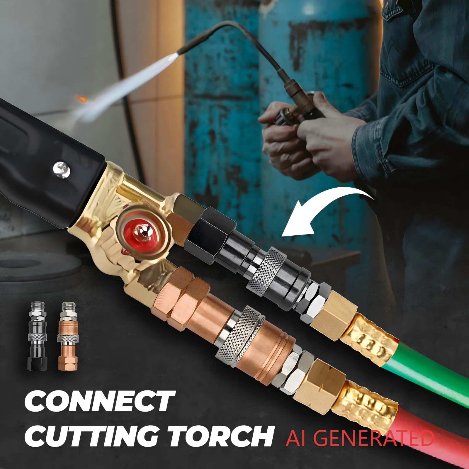 Accesorios de conexión rápida de antorcha de corte mejorados, desconexión rápida de acetileno de oxígeno utilizado para manguera a antorcha, apto para UNF B de 9/40.6 cm-18, hace que la