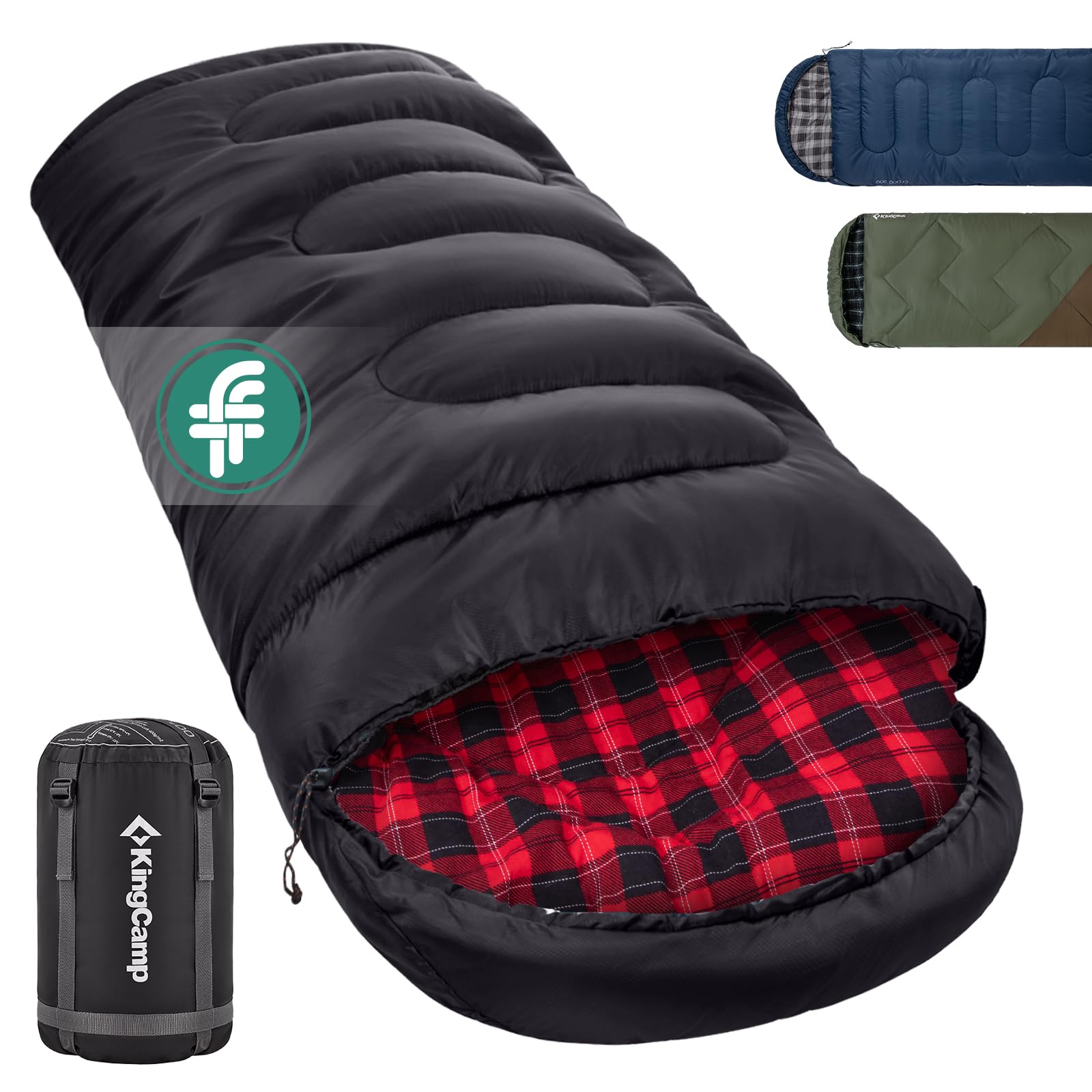 KingCamp Flannel Sleeping Bag Warm 3-4 Seasons,Lightweight Waterproof Indoor & Outdoor Use for Adults Kids for Hiking Backpacking and Camping with Compression Sack