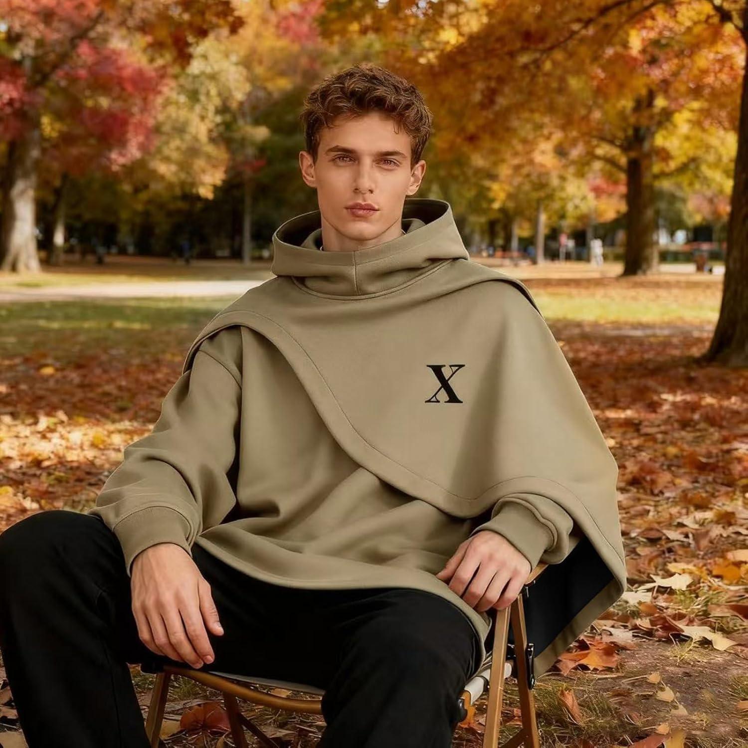 Men's Fashion Hoodie Poncho Cape Cloak Techwear Sweatshirts Unisex Lightweight Patchwork Casual Pullover