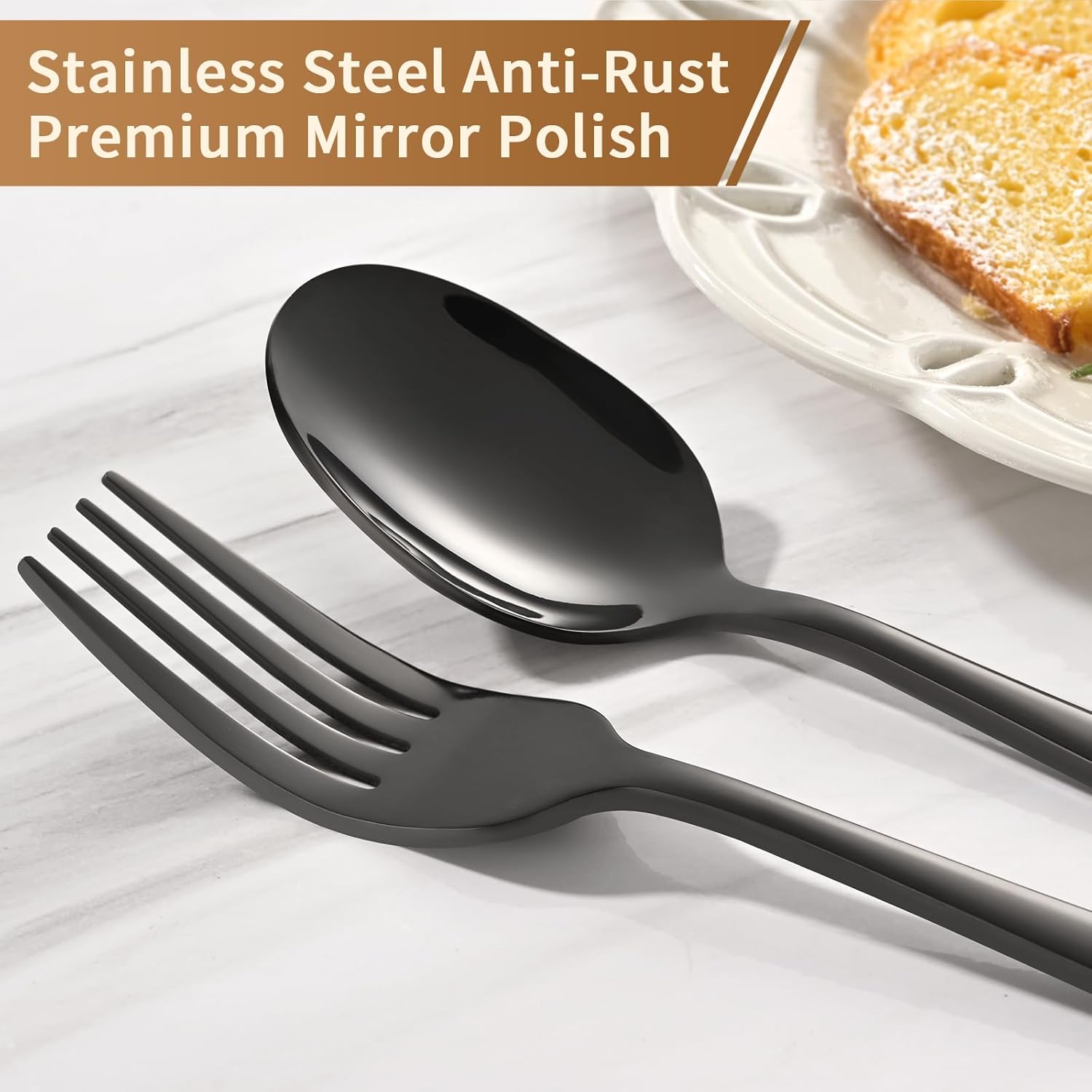 Black Silverware Set for 8-40-Piece - Mirror Finish Cutlery Set with Ultra-Glossy Mirror Finish, Dishwasher Safe Flatware Set for Home&Kitchen, Wedding, Picnic & Formal Dining