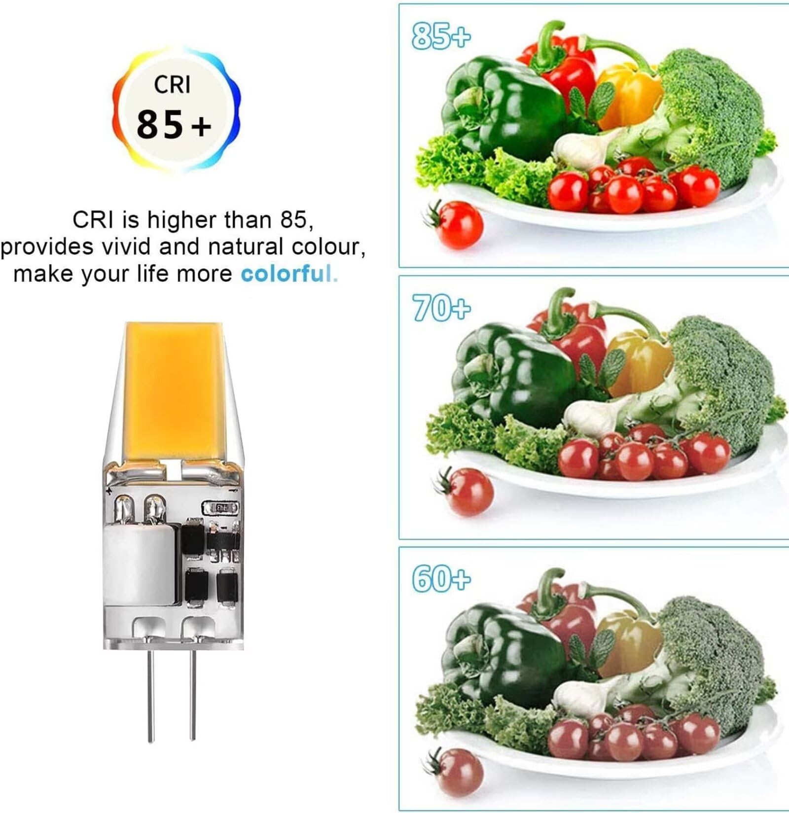 Ampoule LED G4 5W, 5W G4 LED COB Équivalent 30W 50w Ampoule Halogène, Blanc Naturel 4000K, 500 Lumens, Non Dimmable, AC/DC 12V, Lot de 20