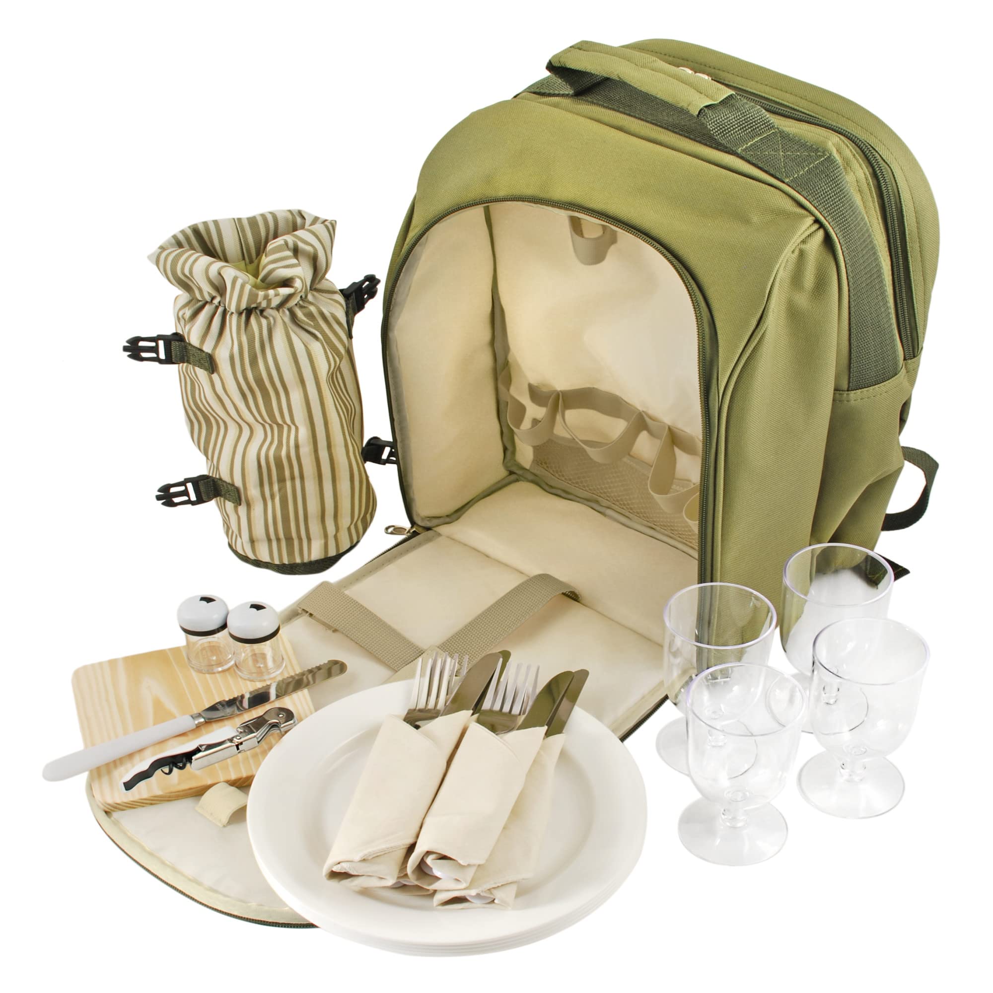 Expedition 4 Person Picnic Backpack in Green by True 4-Person Picnic Backpack with Cooler Compartment, Detachable  main image 3