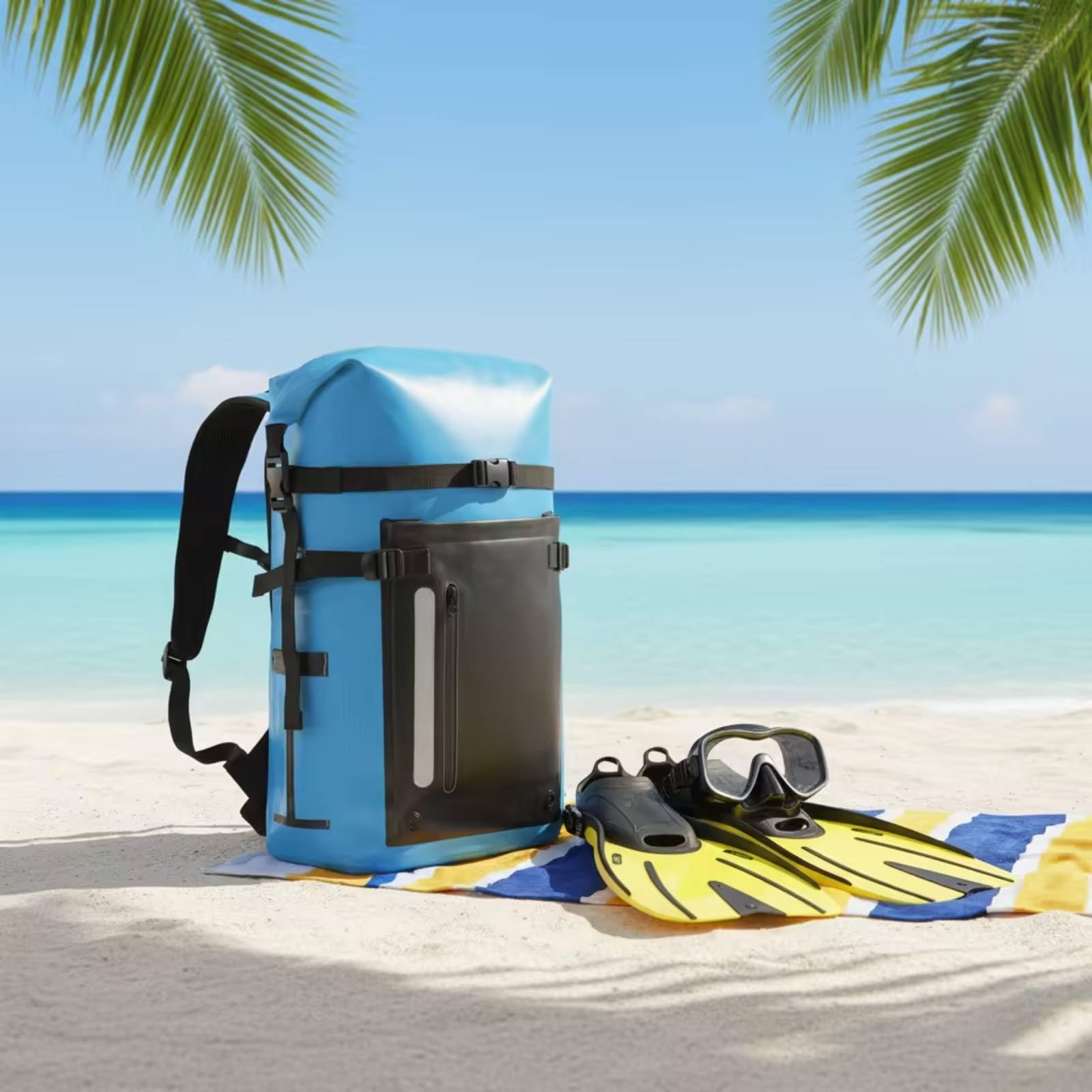 Zaino Impermeabile con Chiusura a Rotolo da 30 Litri Zaino Stagno in PVC Resistente Sacca Stagna con Chiusura a Rotolo per Spiaggia, Array, Nero, 30L