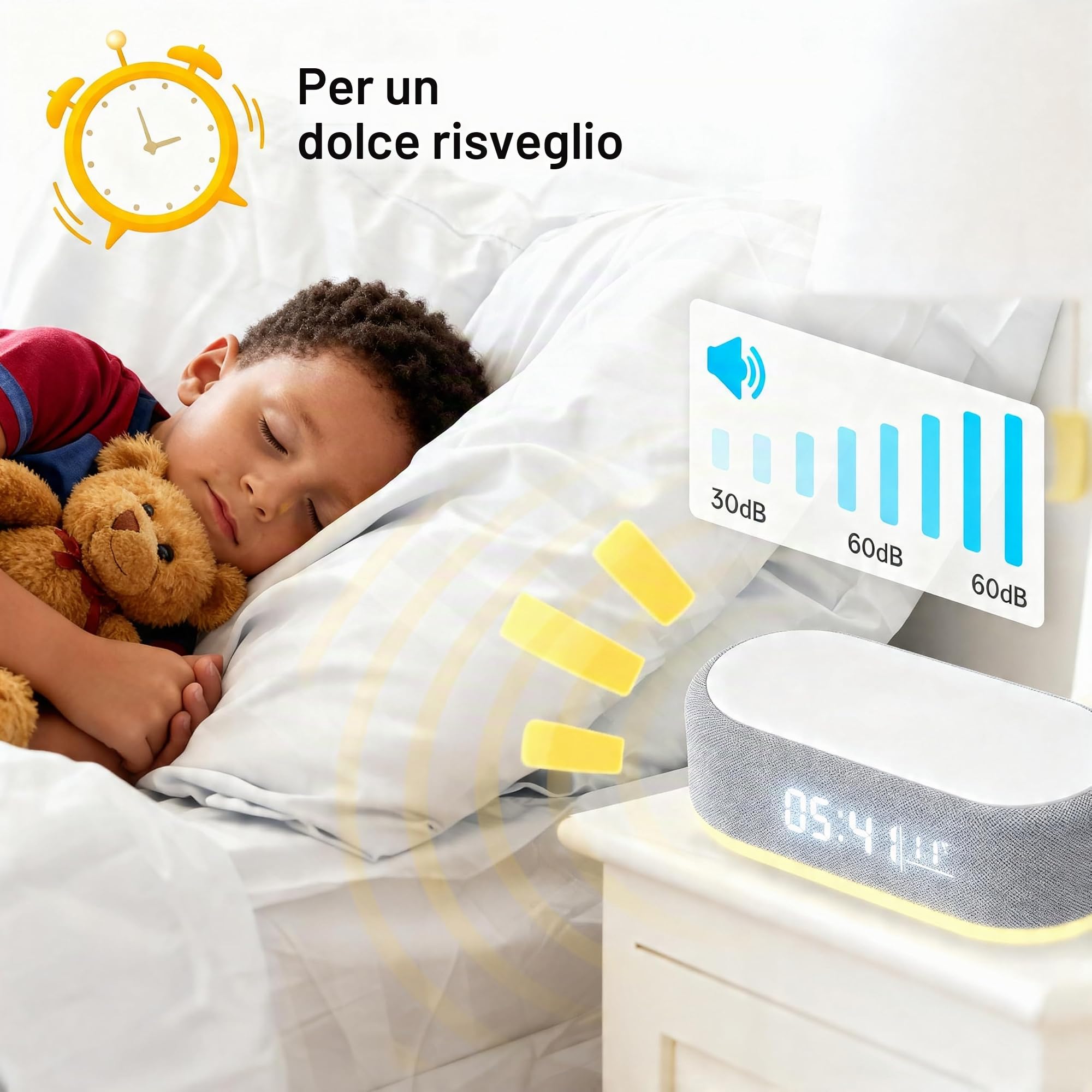 Sveglia caricatore a induzione 3 in 1, orologio digitale a LED, caricatore a induzione per iPhone e Android,Simulatore di alba, sveglia collegata con luce, doppio allarme, USB, design moderno