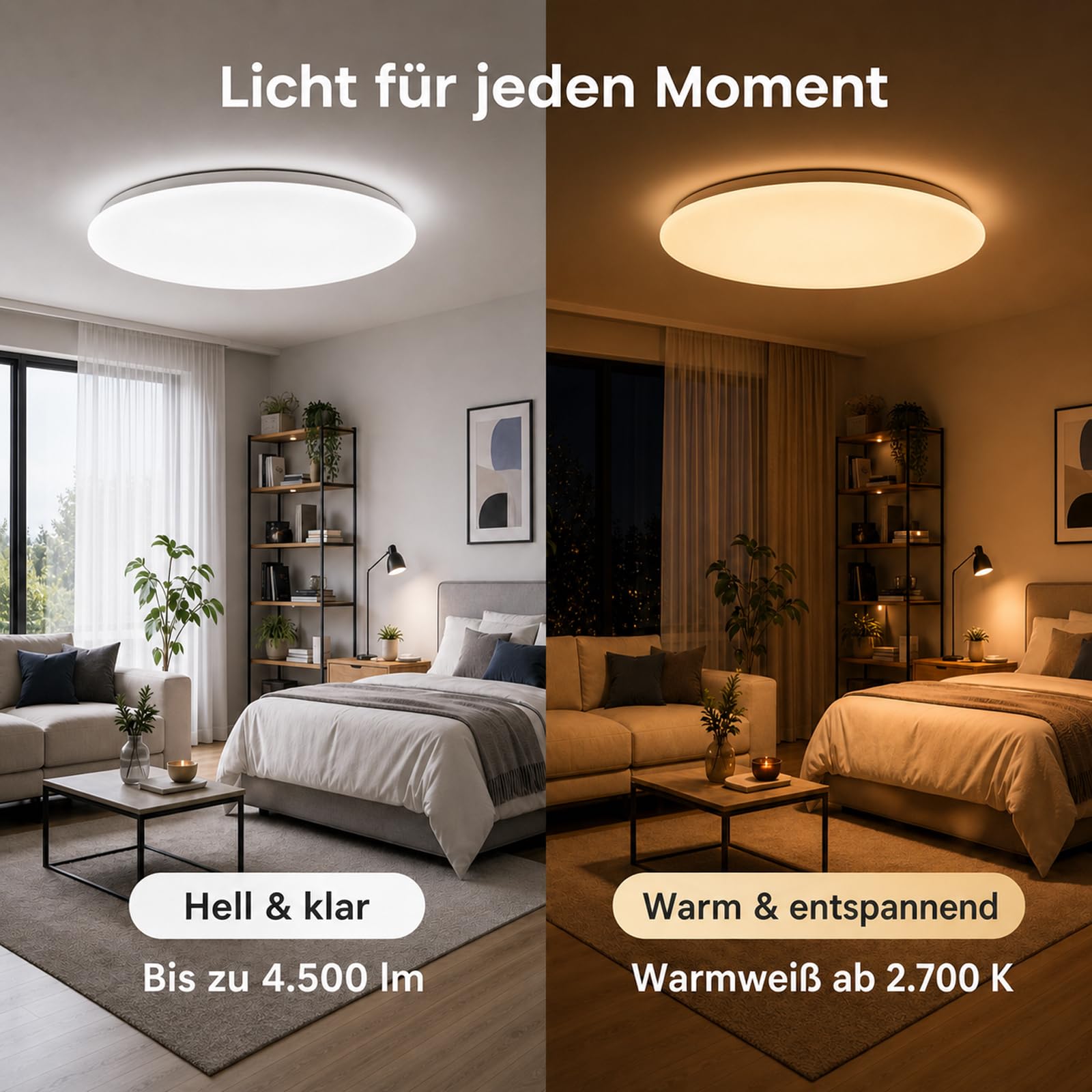 Yeelight Smart Deckenlampe 50cm, 4500LM 50W Dimmbar LED Deckenleuchte mit separatem RGB-Licht, Schnellmontage, 16M DIY Farben, 2700K-6500K, Kompatibel mit Alexa & Google, App/Fernbedienung Große Lampe