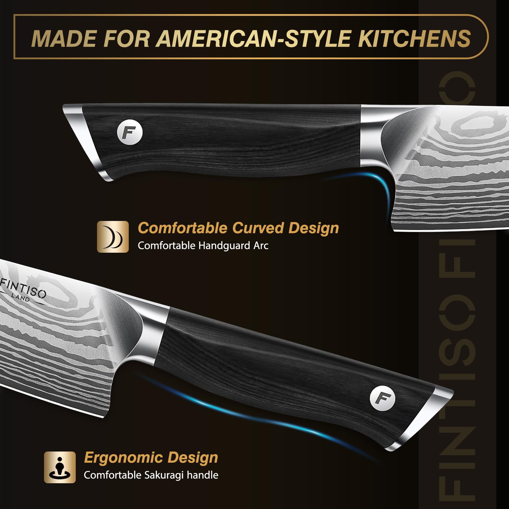 FINTISO 8 Inch Japanese Chef Knife,2026 New Upgrade Kitchen Knife High CarbonJapanese Powder Steel Kitchen Knife with Ergonomic Sakuragi Handle Chef Knives Set — Amazon image 4