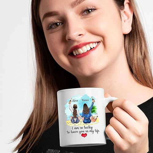 Miniatura 9 de Taza personalizada para hermana, Sisters Are Always Close At Heart, tazas personalizadas para hermanas para mujeres, elige nombres, peinados, taza