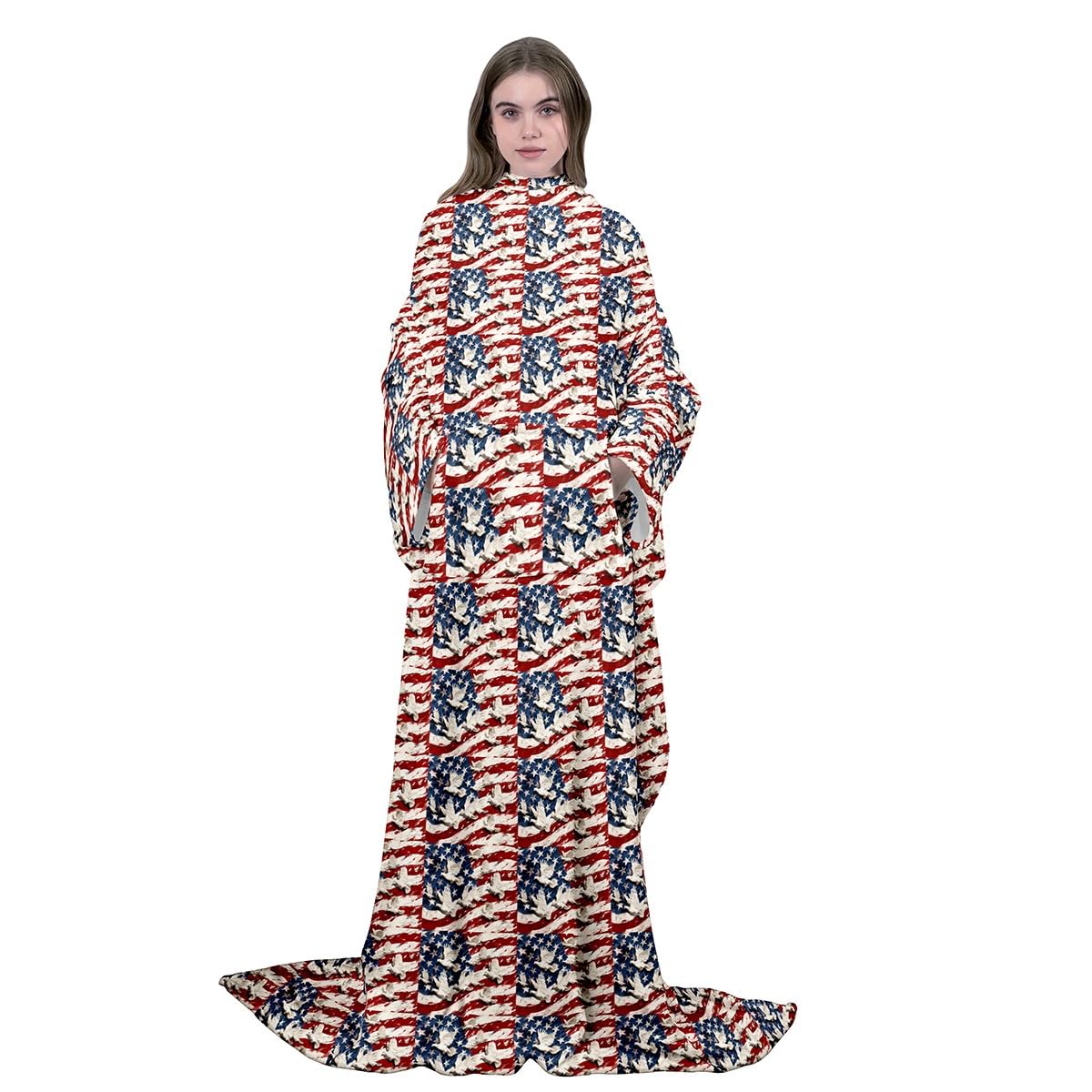 Homemissing Manta de forro polar con mangas para mujer, cálida y acogedora de 50 x 70 pulgadas, manta de felpa mullida con diseño de bandera para niños, manta de felpa súper suave con diseño de la