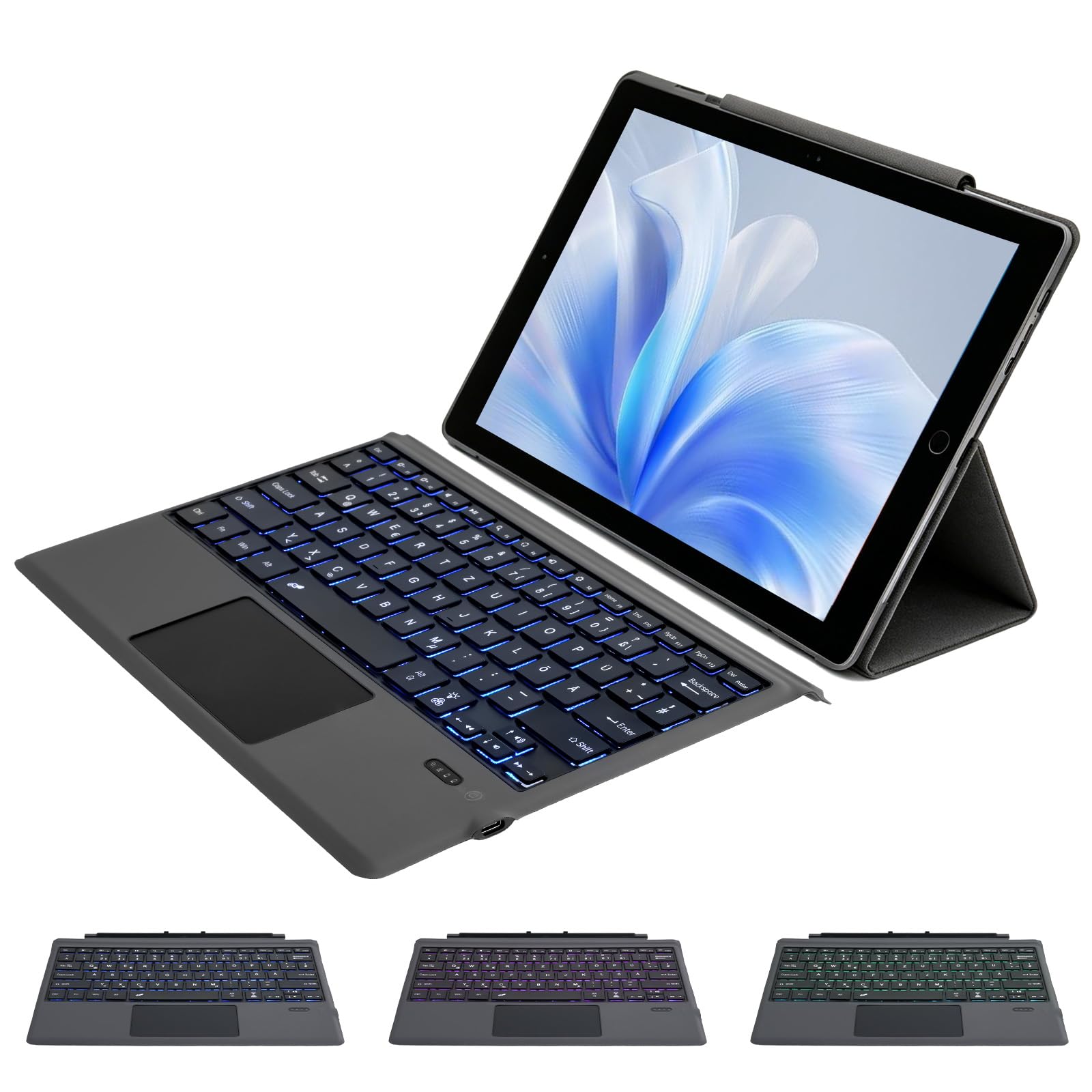 Bluetooth Tastatur für Surface Pro 7+/7/6/5/4/3, Kabellose Beleuchtete Tastatur, Ultraslim Tastatur mit Touchpad, Wiederaufladbare, Deutsche QWERTZ Layout