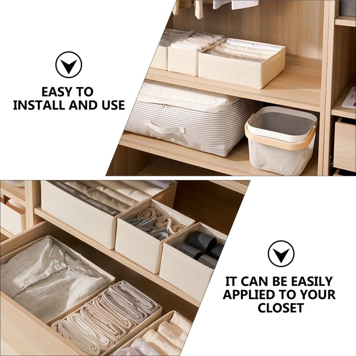 Generico Set 3 Pezzi Organizer per Cassetti Beige per Calzini e Biancheria Intima Scomparti per Cassetti e Stanze di Stoccaggio