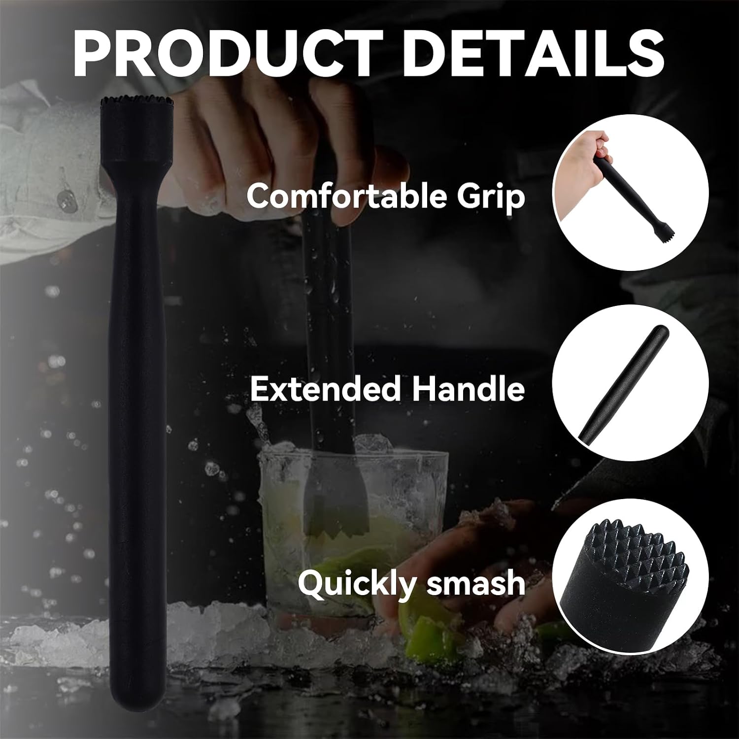 8 Pcs Cocktail Muddler Set – 8 Inch Bar Muddler for Mojitos, Fruit Drinks & Ice Crushing – Durable Plastic for Home Bar & Bartender Accessories (Black)