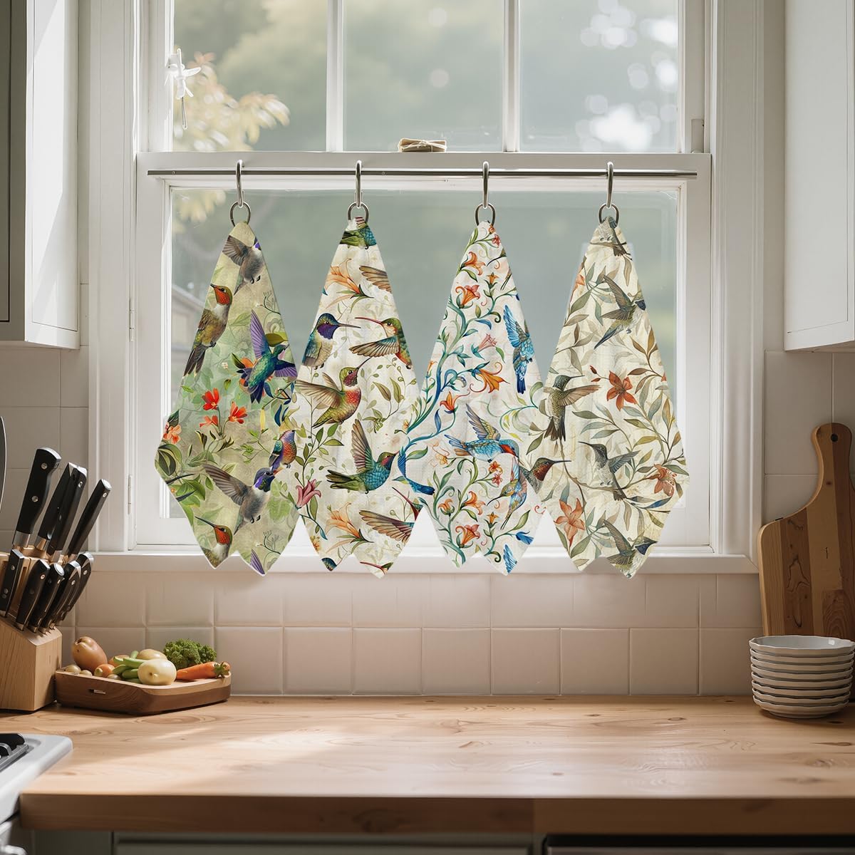 4 Pcs Vintage Hummingbird Kitchen Towels, Artistic Decorative Absorbent Microfiber Dish Cloth Tea Towel, Floral Waffle Hand Towels for Farmhouse Home Bathroom, Bird Lover Gifts - Image 5