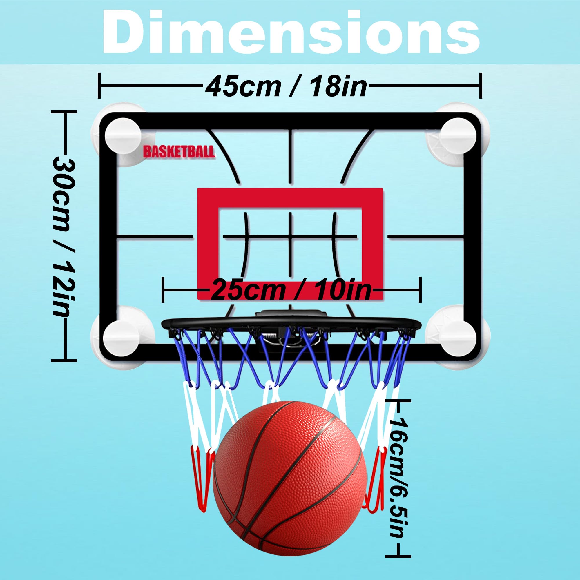 Mini aro de Baloncesto para Interior (45 x 30 cm) con aro abatible, balón y Bomba, Ventosa de Pared/Ganchos/para Colgar en la Puerta, Ideal para Clavar en dormitorios, casa, Oficina y Tiempo Libre