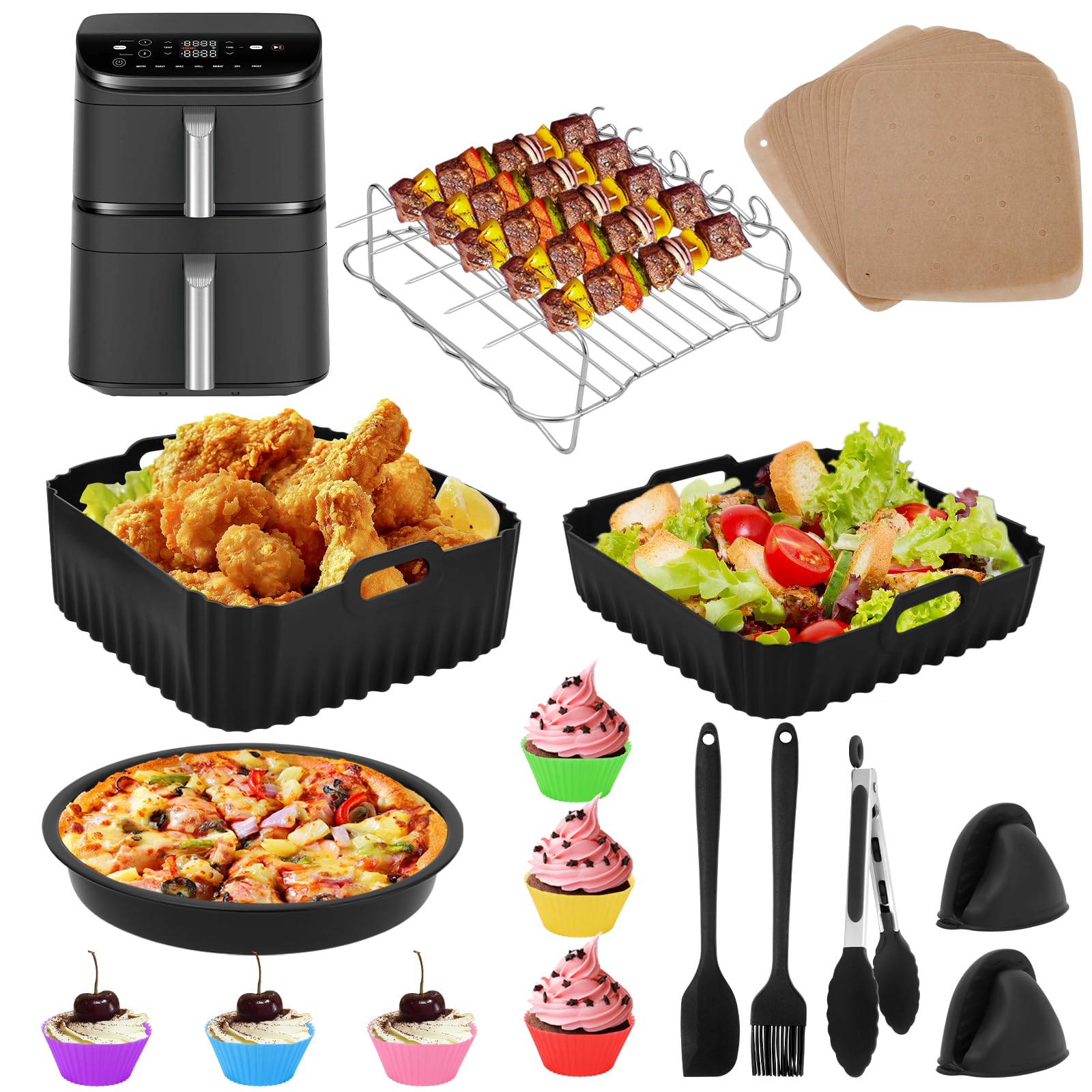 COSORI Turbo Tower Pro Airfryer Hot Air Fryer Accessory 2 Chamber Accessories for COSORI Turbo Tower Double Stack with Silicone Mold, Pizza Tray, Baking Mold