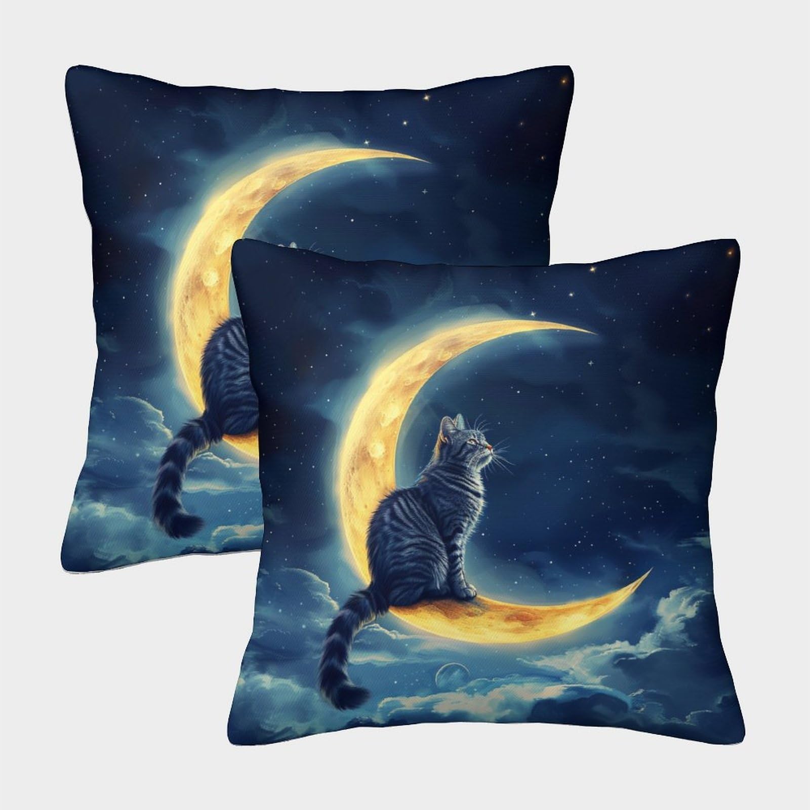 kaiyun 2 Pack Silver Tabby Cat, Fantasy Starry Sky Pillowcase 40x40cm, Cushion Cover,3D Digital Printing Bed Sofa Decorative