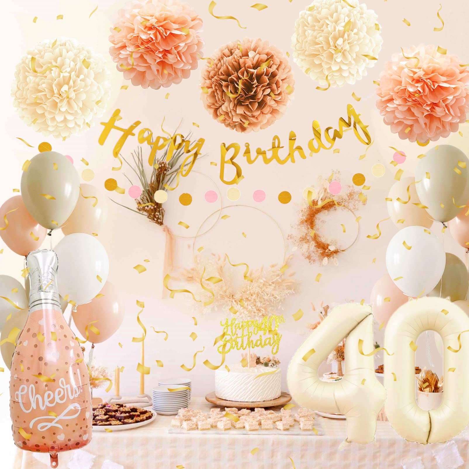 Verjaardagsdecoratie Voor Dames, Ballon 40, Decoratie 40 Jaar, Happy  Birthday-decoratie, Roze Ballonnen Retro 40e Met Banner Happy Birthday Voor  Feestdecoratie Voor Vrouwen, image size:1605x1605