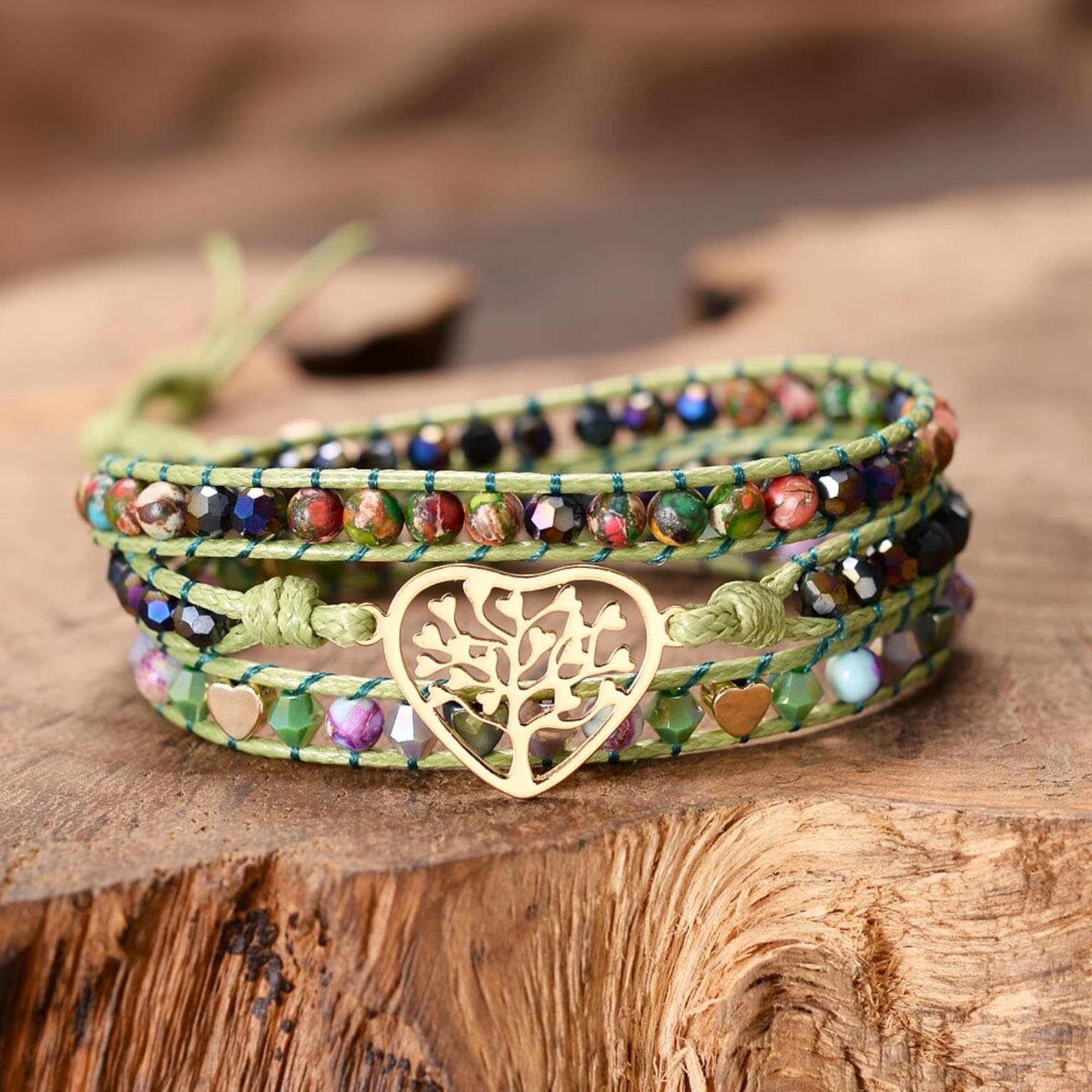 Árbol De La Vida Corazón Pulseras Mujeres Piedras Hechas A Mano con Cuentas Triple Capas Nuevo Diseño Brazaletes De Yoga