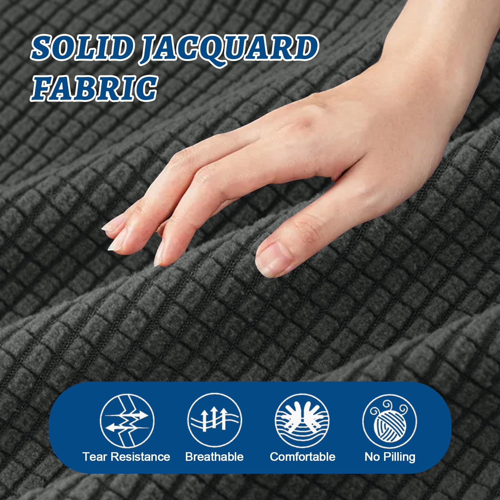 Copri Pouf Elasticizzato Jacquard Quadrata/Rettangolare, Fodera Per Poggiapiedi Copertura Ottomana Lavabile Coprisgabello Con 2 Cinghie (Grey,1pc Square XL)