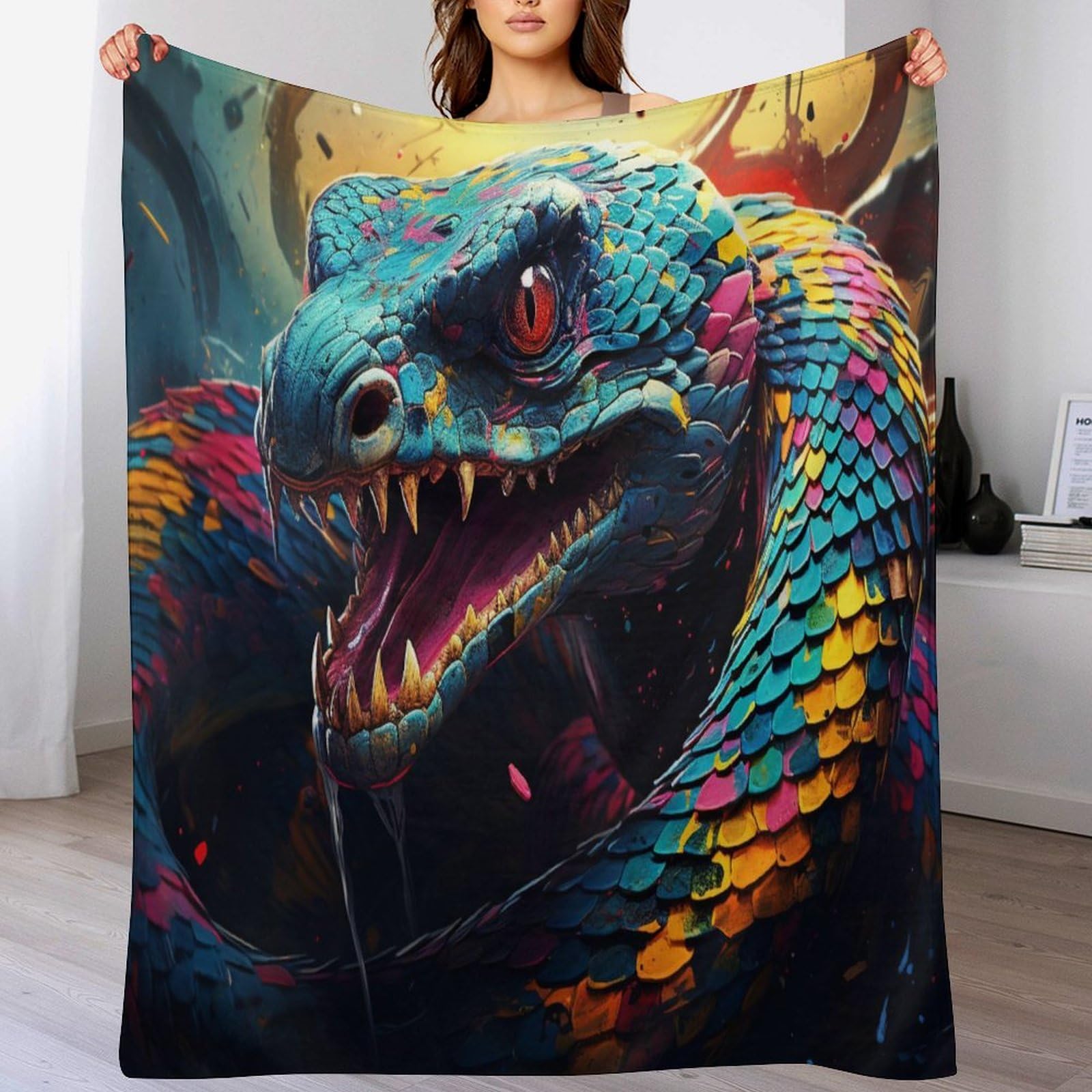 Couverture légère polaire flannel jeté de canapé et linge de lit motif serpent 3D
