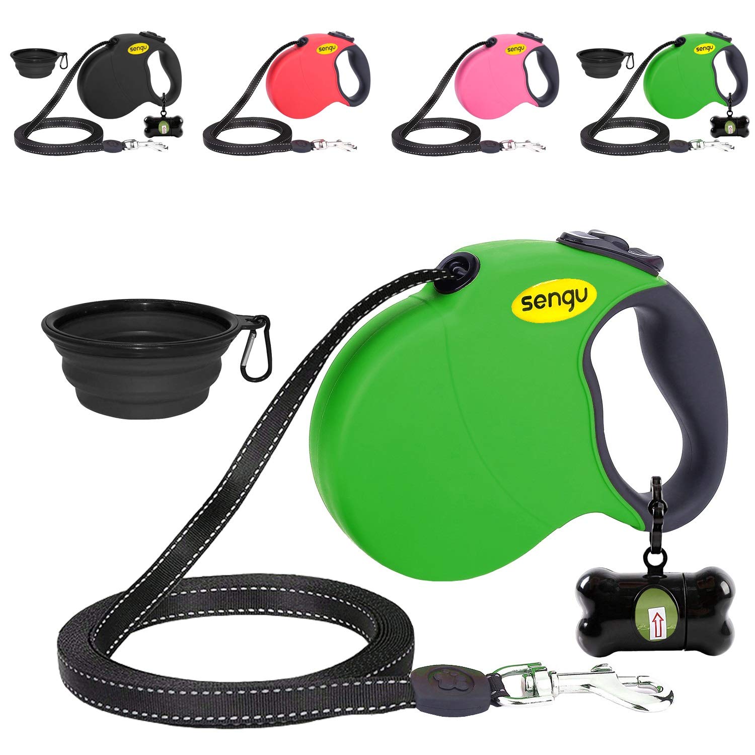 Retractable Dog Leash 16ft, Strong Durable, Walking Leash Large Medium Small Dogs 110lbs, Comfortable Anti-Slip Handle, Reflective Ribbon Cord, One Hand Operation YujueShop (16ft /196in, greenT)