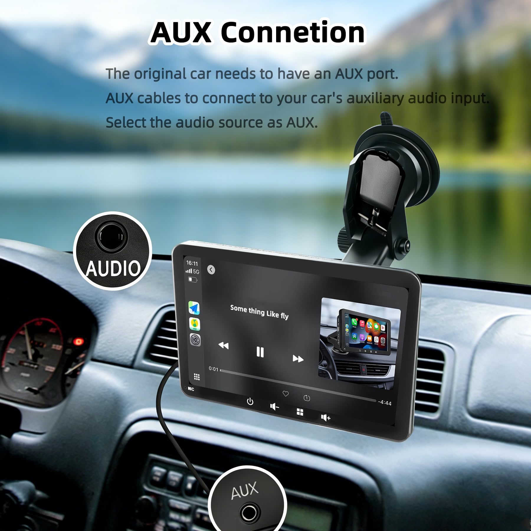 Écran Voiture 7" avec Carplay et Android Auto sans Fil, Caméra de Recul | Écran Tactile, Écran carplay avec ports USB/AUX/TF, Plug & Play Autoradio Portable, pour la plupart des voitures