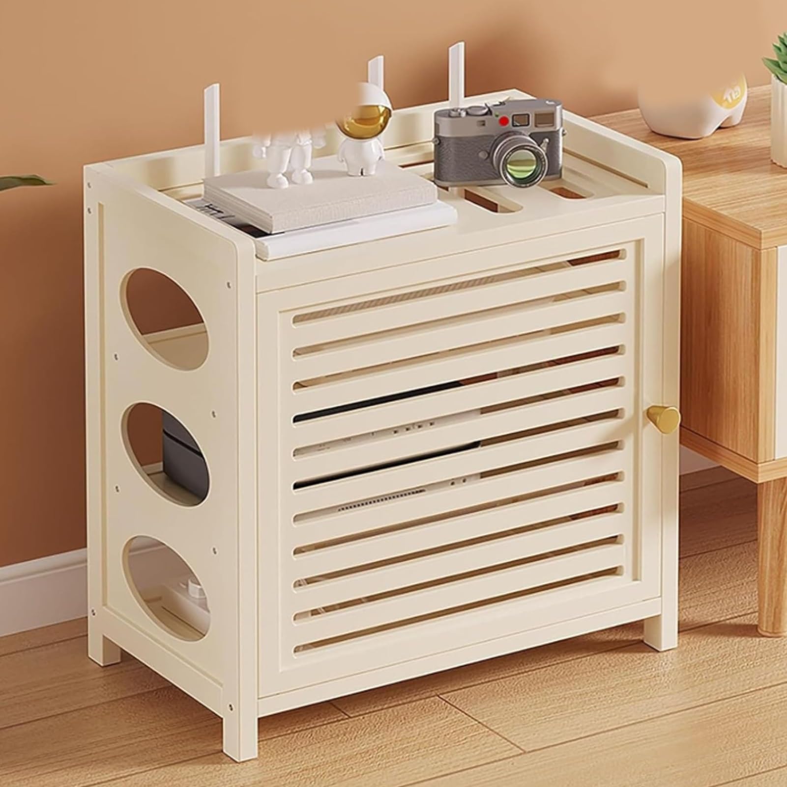 Holz Aufbewahrungsschrank Mit Tür Für WLAN-Router – Regal-Organizer Zur Abdeckung Von Schaltkästen Und Kabeln, Für Wohnzimmer, Schlafzimmer & Büro(Wit,40.5x28x43cm)