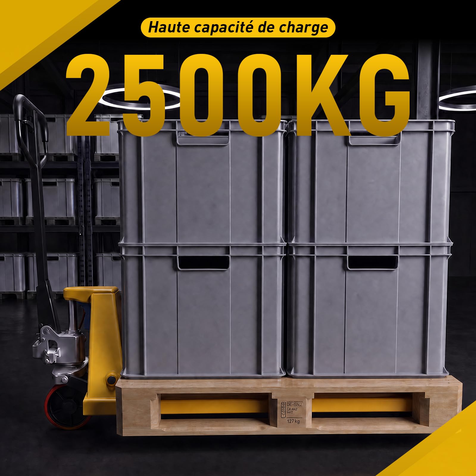 Transpalette Manuel 2500 kg, Fourches 800 × 550 mm | Idéal pour Espaces Restreints, Roues PU Tandem, Levage 85-200 mm, Déplacement Fluide