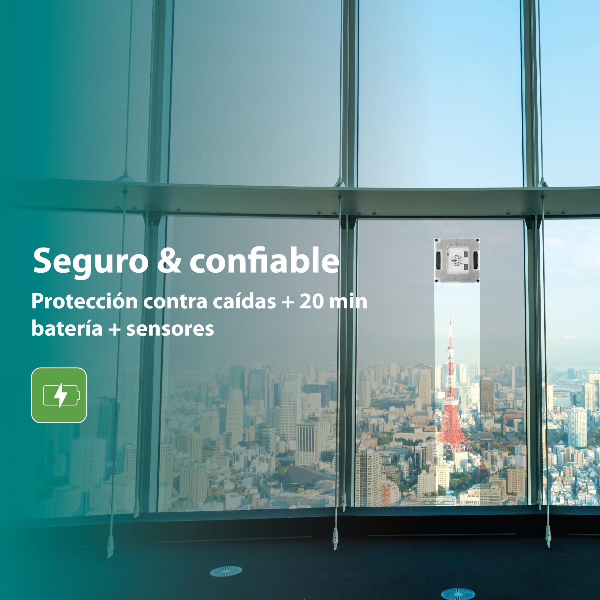 Robot limpiacristales Lifenaxx LX-047, limpiador de ventanas eléctrico con 4 boquillas de pulverización, alta potencia de succión de 4500Pa, gran depósito de agua de 100 ml, 4 modos de limpieza