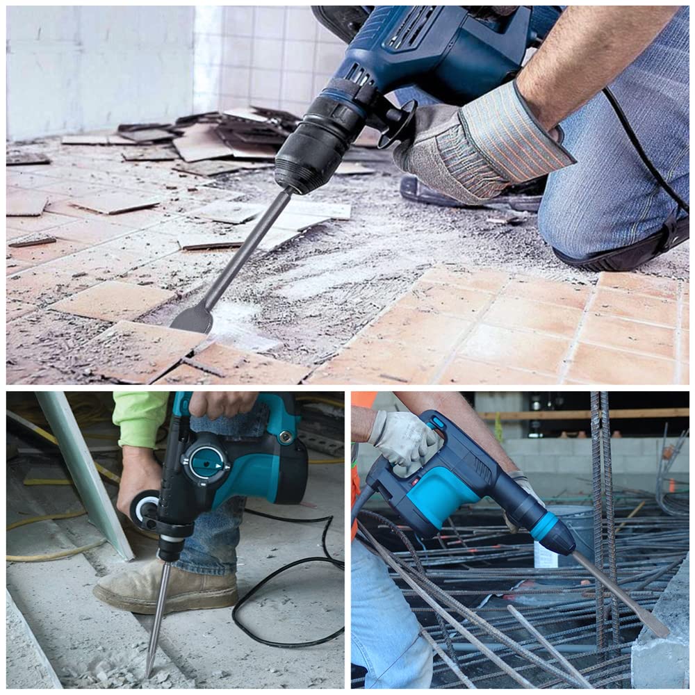Jeu de 5 Burins CGBOOM pour SDS Plus - Burin Large, Burin plat, Burin Pointu et Burin en Forme de U pour la Maçonnerie de Carreaux, la Maçonnerie, le Granit, le Béton